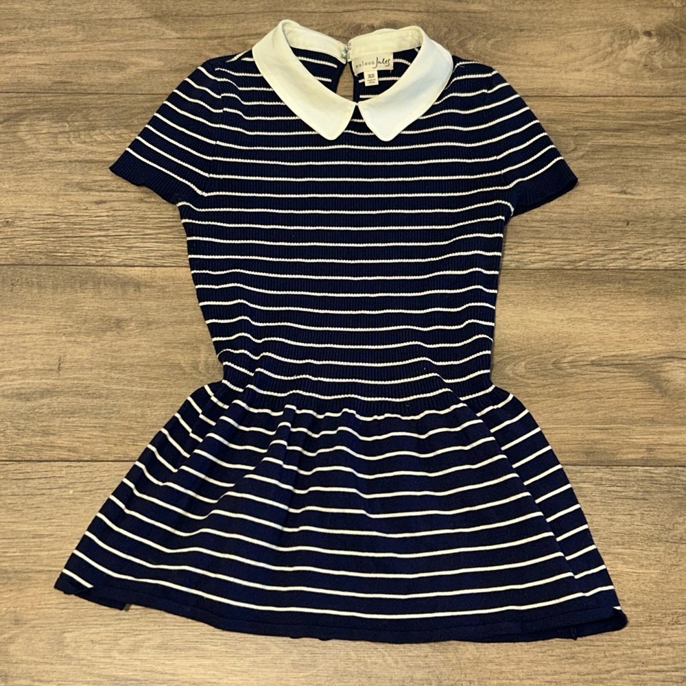 Maison Jules Navy Striped Collared Peplum Top